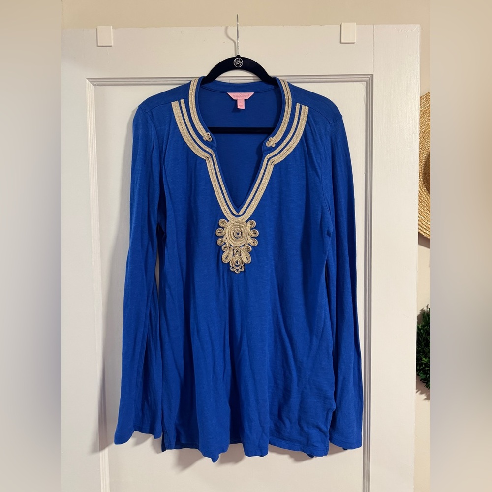 Lilly Pulitzer Royal Blue Long Sleeve Tunic with Gold Embellishment
